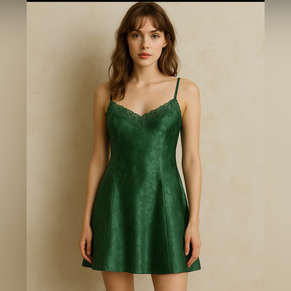 Vintage Victoria’s Secret Gold Label Satin Lace Slip Dress – Green –‎ Size Large